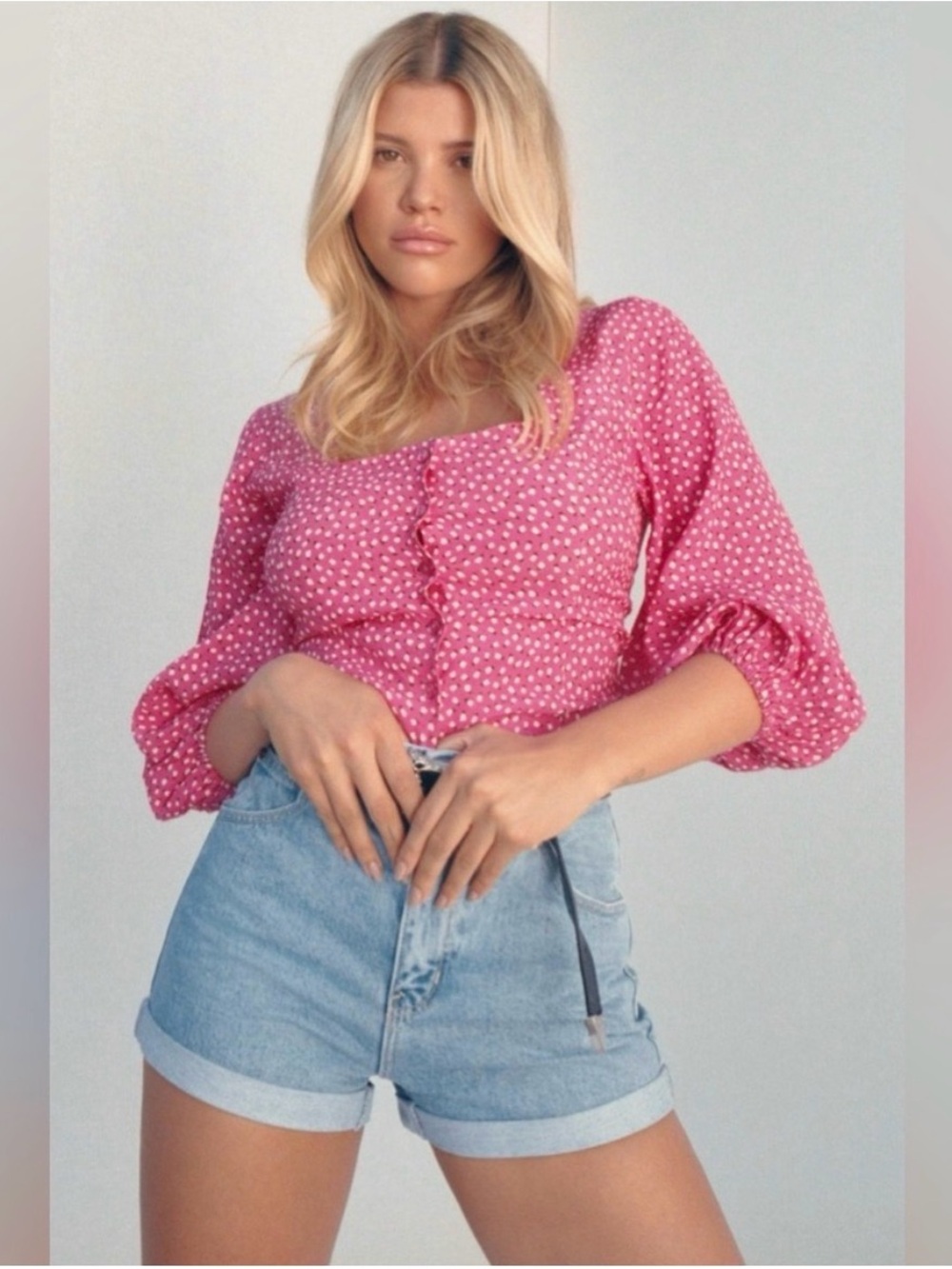 Rolla’s Roxanne Mini Tulips Blouse Medium Hot Pink Floral Feminine Boho 90s Y2K - Picture 2 of 9